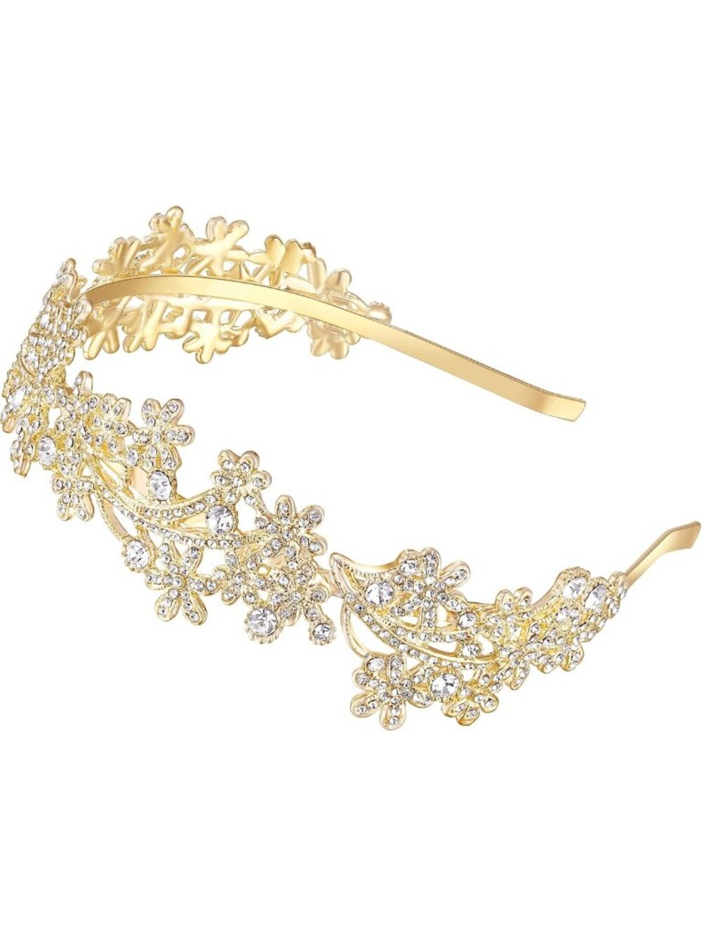Elegant Crystal Flower Wedding Headband | Bridal Headdress for Women (Gold)